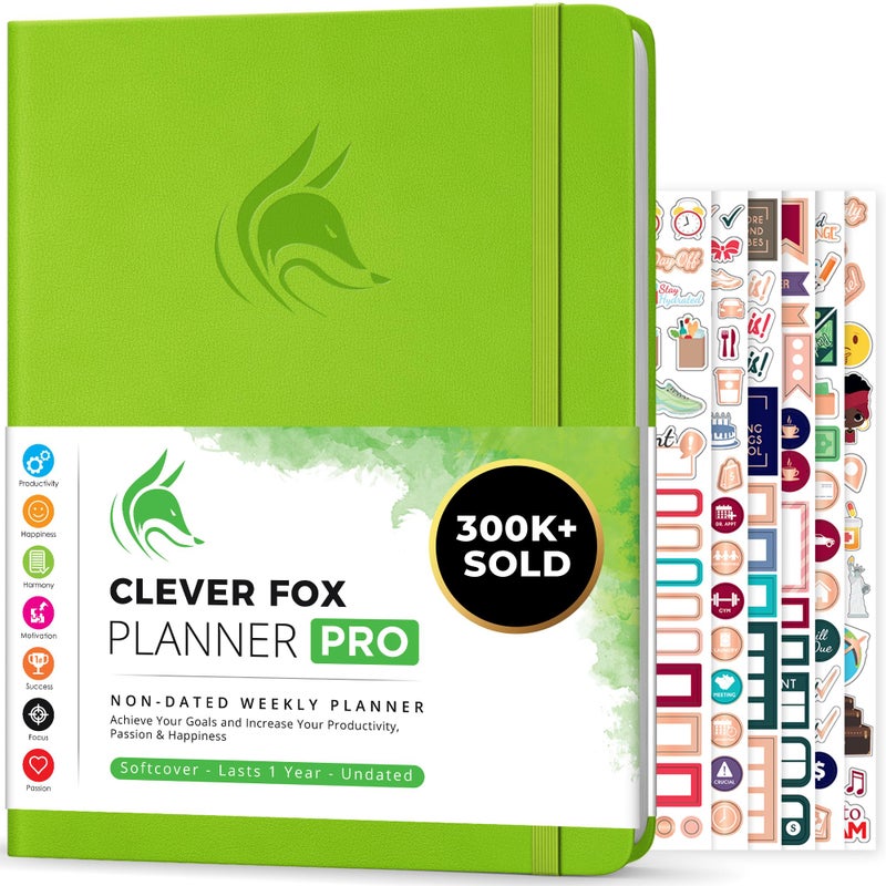 Clever Fox Planner PRO â€“ Weekly & Monthly Life Planner to Increase Productivity, Time Management and Hit Your Goals, 8.5x11â€³ (Lime Green) - Image 1